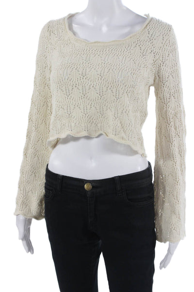 Saltwater Luxe Unisex Pullover Beige Button Round Neck Cotton Acrylic Size XS