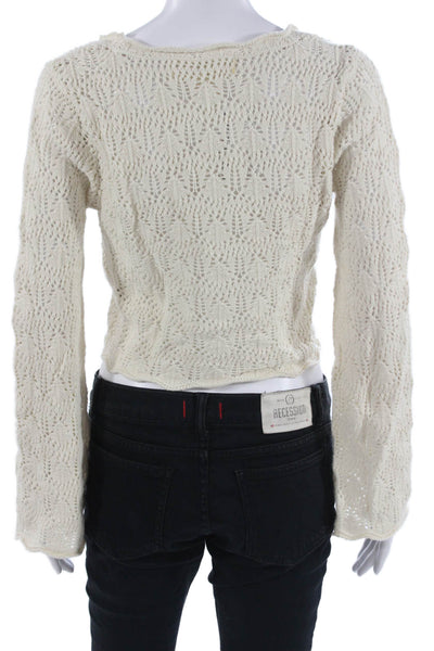 Saltwater Luxe Unisex Pullover Beige Button Round Neck Cotton Acrylic Size XS