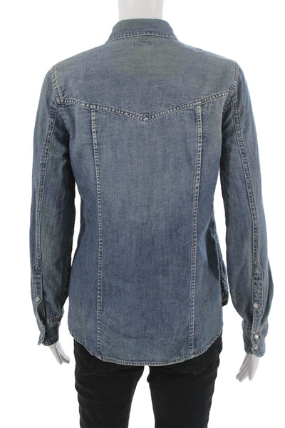 J Crew Women Basic Button-Up Collared Long Sleeve Top Dark Blue Cotton Size 4