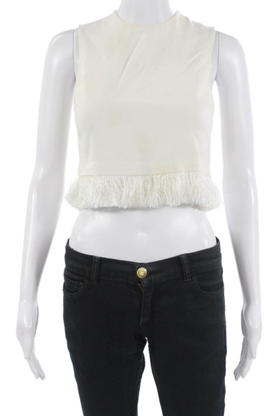 ALC Womens Cropped Top White Sleeveless Crew Neck Zip Size 0