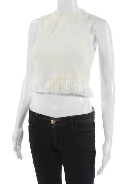 ALC Womens Cropped Top White Sleeveless Crew Neck Zip Size 0