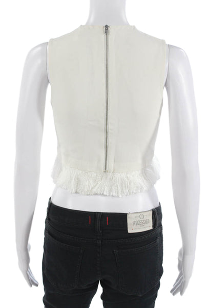 ALC Womens Cropped Top White Sleeveless Crew Neck Zip Size 0