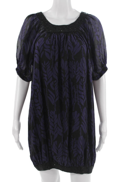 Brunya Women Blouson Shift Mini Dress Black Silk Size 2