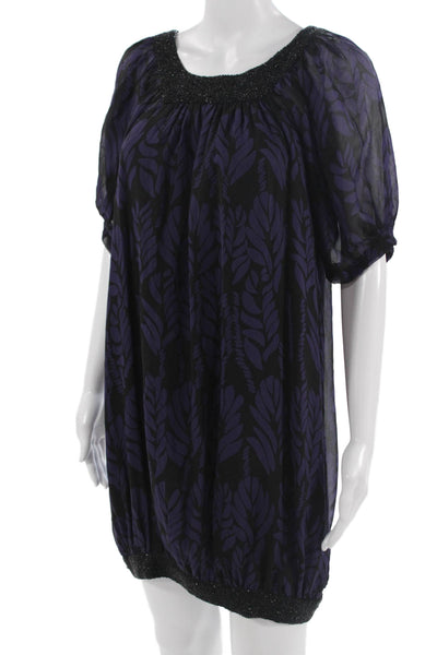 Brunya Women Blouson Shift Mini Dress Black Silk Size 2