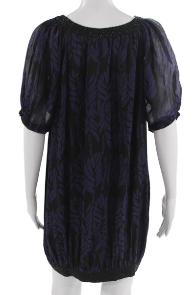 Brunya Women Blouson Shift Mini Dress Black Silk Size 2
