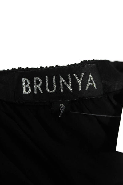 Brunya Women Blouson Shift Mini Dress Black Silk Size 2