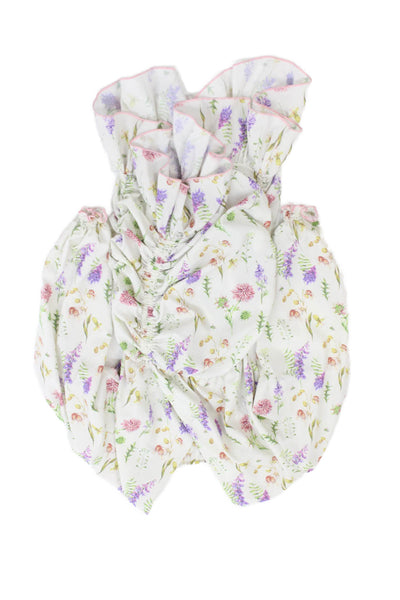 Dalai Girls Floral Print Long Sleeve V-Neck Ruched Mini Dress White Size 12