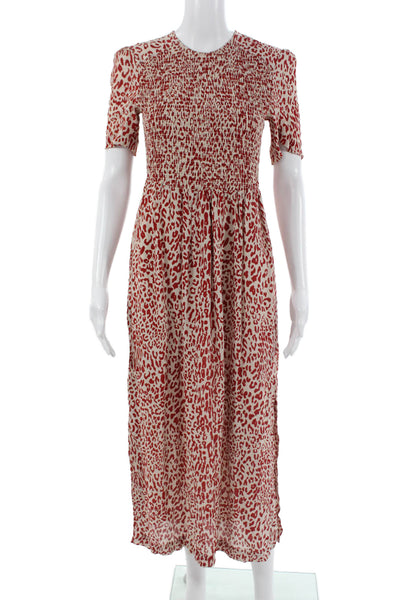 Baum Und Pferdgarten Women Beige Leopard Shirt Dress Short Sleeve Size 36