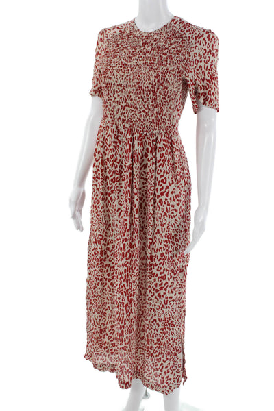 Baum Und Pferdgarten Women Beige Leopard Shirt Dress Short Sleeve Size 36