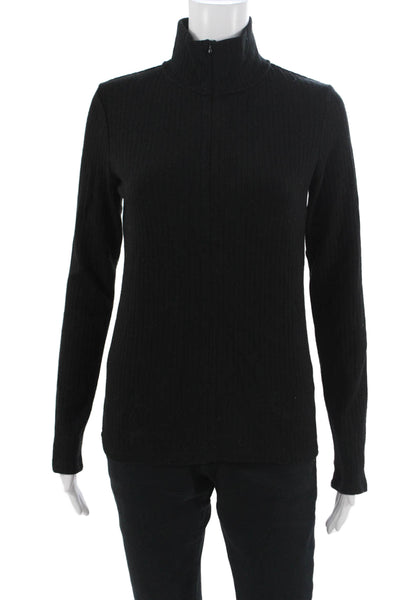 Vince Unisex Full Zip Mock Neck Long Sleeve Black Sweater Size M