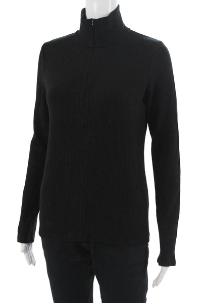 Vince Unisex Full Zip Mock Neck Long Sleeve Black Sweater Size M