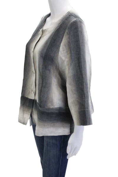 Alembika Womens Kimono Button-Up Black Silk Striped 3/4 Sleeve Size M