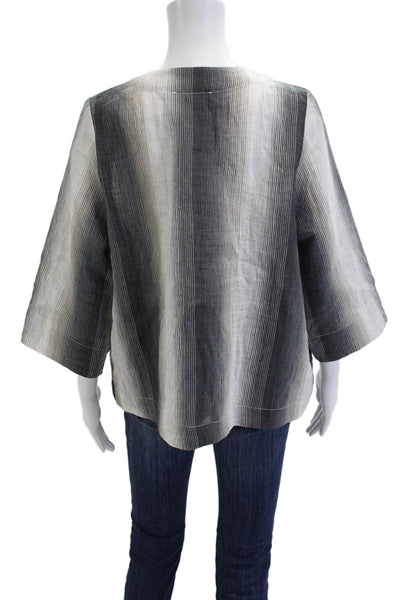 Alembika Womens Kimono Button-Up Black Silk Striped 3/4 Sleeve Size M