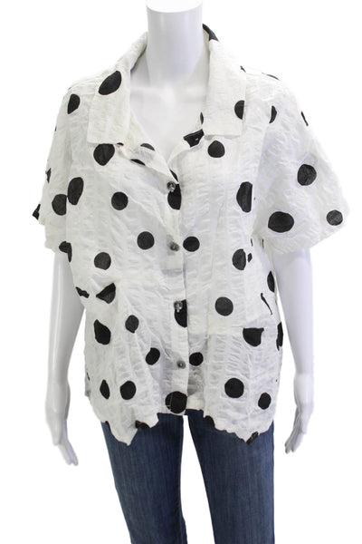 Chalet Womens Black Polka Dot Button-Up Blouse Short-Sleeve Cotton Size M