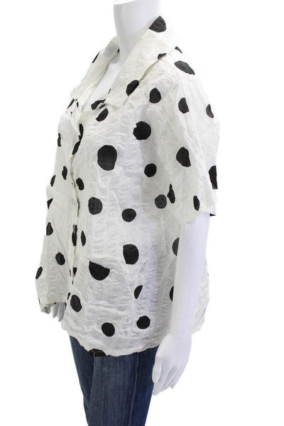 Chalet Womens Black Polka Dot Button-Up Blouse Short-Sleeve Cotton Size M