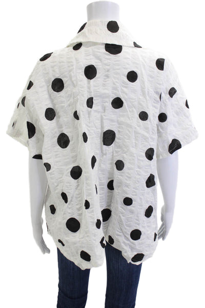 Chalet Womens Black Polka Dot Button-Up Blouse Short-Sleeve Cotton Size M