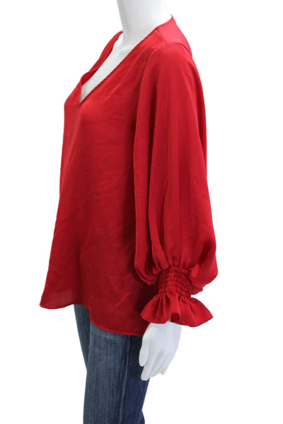 Vince Camuto Womens Tunic Blouse Red V-Neck Long Sleeve Polyester Size L