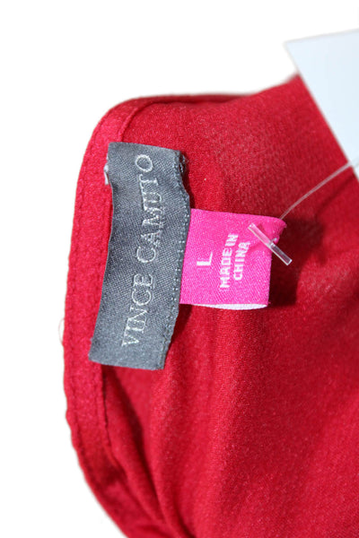 Vince Camuto Womens Tunic Blouse Red V-Neck Long Sleeve Polyester Size L