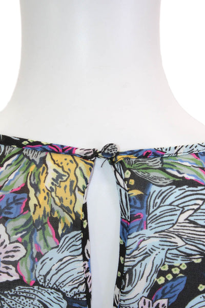 Cinq A Sept Women Fit-Flare Mini Dress Black Silkblend Floral Longsleeve Size 4