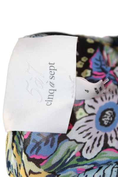 Cinq A Sept Women Fit-Flare Mini Dress Black Silkblend Floral Longsleeve Size 4