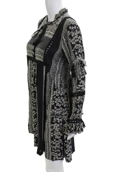 Sea New York Women Shift Dress Black Floral High Neck Long Sleeve Short Size 4