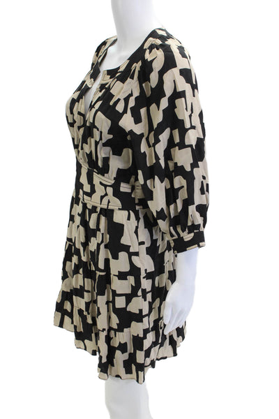 Ba&Sh Women Shirt Dress Beige 3/4 Sleeve Geometric 100% Viscose Size 4