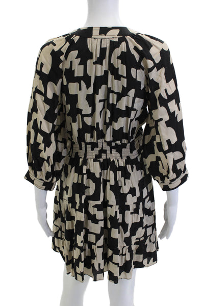 Ba&Sh Women Shirt Dress Beige 3/4 Sleeve Geometric 100% Viscose Size 4