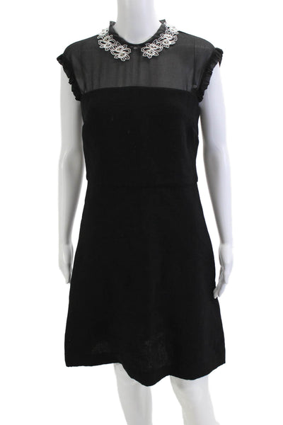 Sandro Women Shift Dress Black Sleeveless Collared Knee Length Size 40