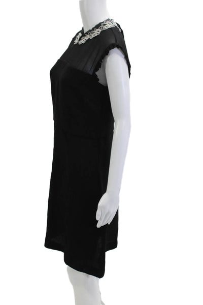 Sandro Women Shift Dress Black Sleeveless Collared Knee Length Size 40