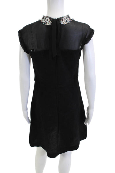 Sandro Women Shift Dress Black Sleeveless Collared Knee Length Size 40