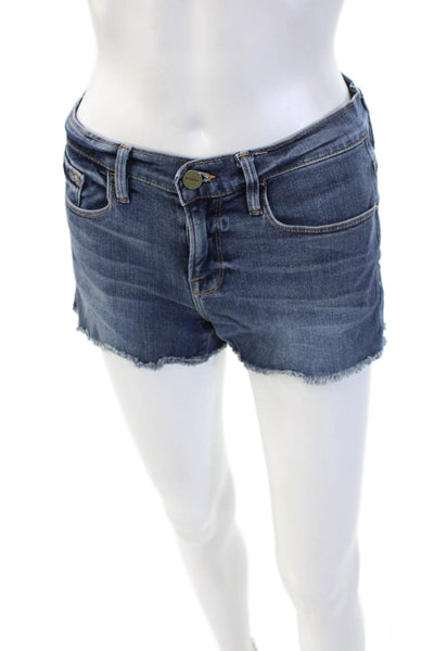 Frame Denim Unisex Dark Blue Button Shorts Cotton Blend Beach Size 24
