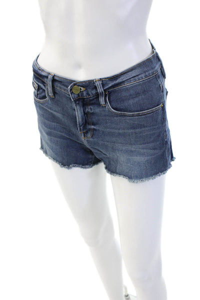 Frame Denim Unisex Dark Blue Button Shorts Cotton Blend Beach Size 24