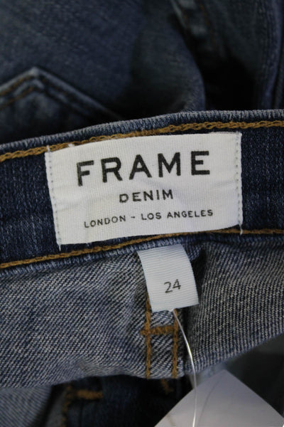 Frame Denim Unisex Dark Blue Button Shorts Cotton Blend Beach Size 24