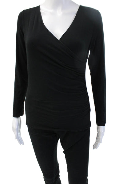 Armani Collezioni Women Black V-Neck Long Sleeve Basic Blouse Size 6