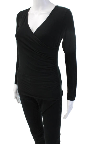 Armani Collezioni Women Black V-Neck Long Sleeve Basic Blouse Size 6