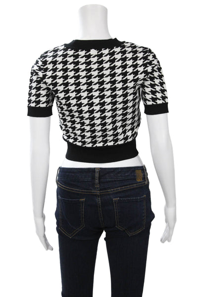 Toccin Womens Cropped Black Herringbone Crew Neck Short Sleeve T-Shirt Size XS
