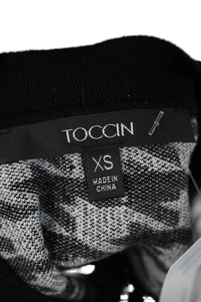 Toccin Womens Cropped Black Herringbone Crew Neck Short Sleeve T-Shirt Size XS