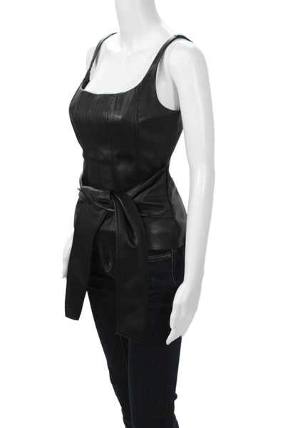 Toccin Women Black Sleeveless Square Neck Biker Button Top Size 2
