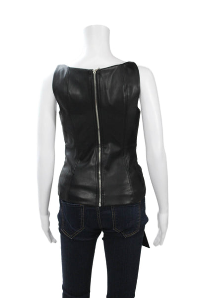 Toccin Women Black Sleeveless Square Neck Biker Button Top Size 2