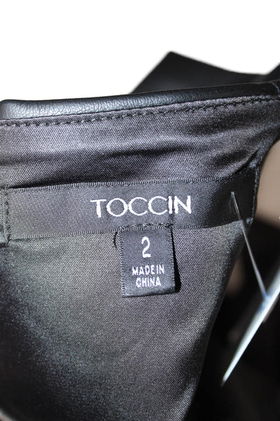 Toccin Women Black Sleeveless Square Neck Biker Button Top Size 2