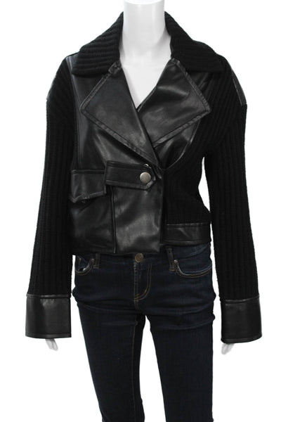 Toccin Women Black Sleeveless Square Neck Biker Button Top Size 2