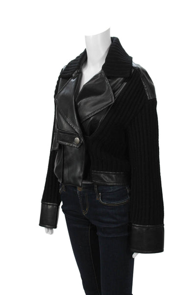 Toccin Women Black Sleeveless Square Neck Biker Button Top Size 2