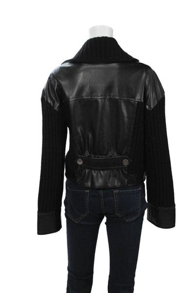 Toccin Women Black Sleeveless Square Neck Biker Button Top Size 2