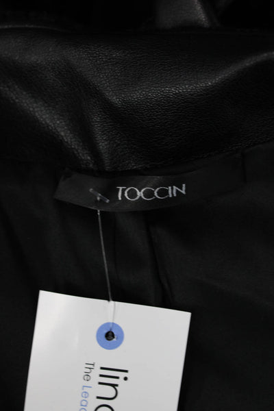 Toccin Women Black Sleeveless Square Neck Biker Button Top Size 2