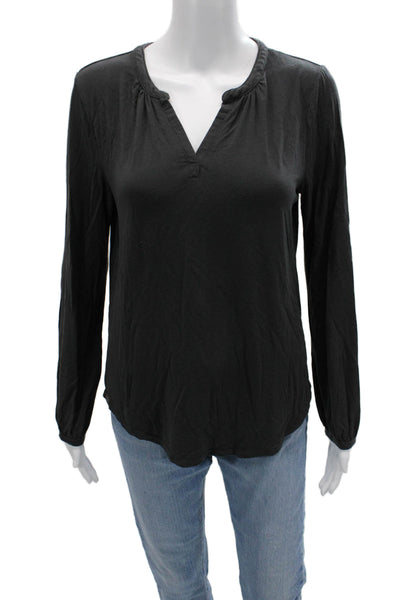 Barefoot Dreams Womens Jersey V Neck Long Sleeve Black Blouse Modal Size XS