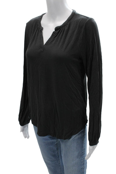 Barefoot Dreams Womens Jersey V Neck Long Sleeve Black Blouse Modal Size XS