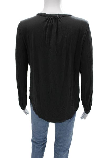 Barefoot Dreams Womens Jersey V Neck Long Sleeve Black Blouse Modal Size XS