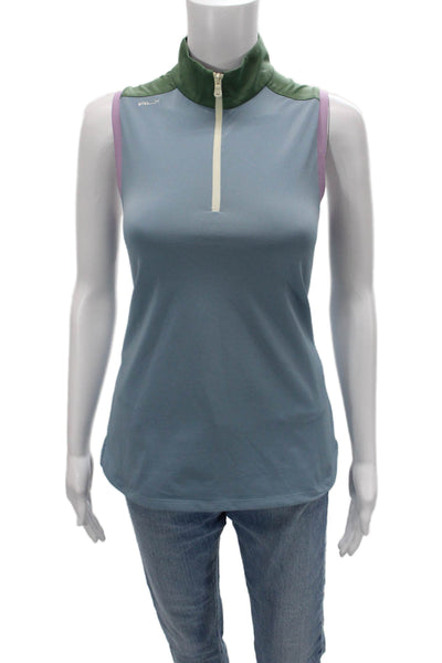 RLX Ralph Lauren Women Sleeveless Mock Neck Zip Tank Green Poly Petites Size S