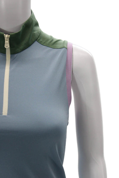 RLX Ralph Lauren Women Sleeveless Mock Neck Zip Tank Green Poly Petites Size S
