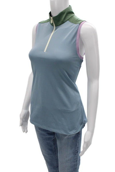 RLX Ralph Lauren Women Sleeveless Mock Neck Zip Tank Green Poly Petites Size S